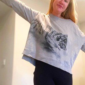 AllSaints Oversized Gray Sweatshirt With Tiger Design
